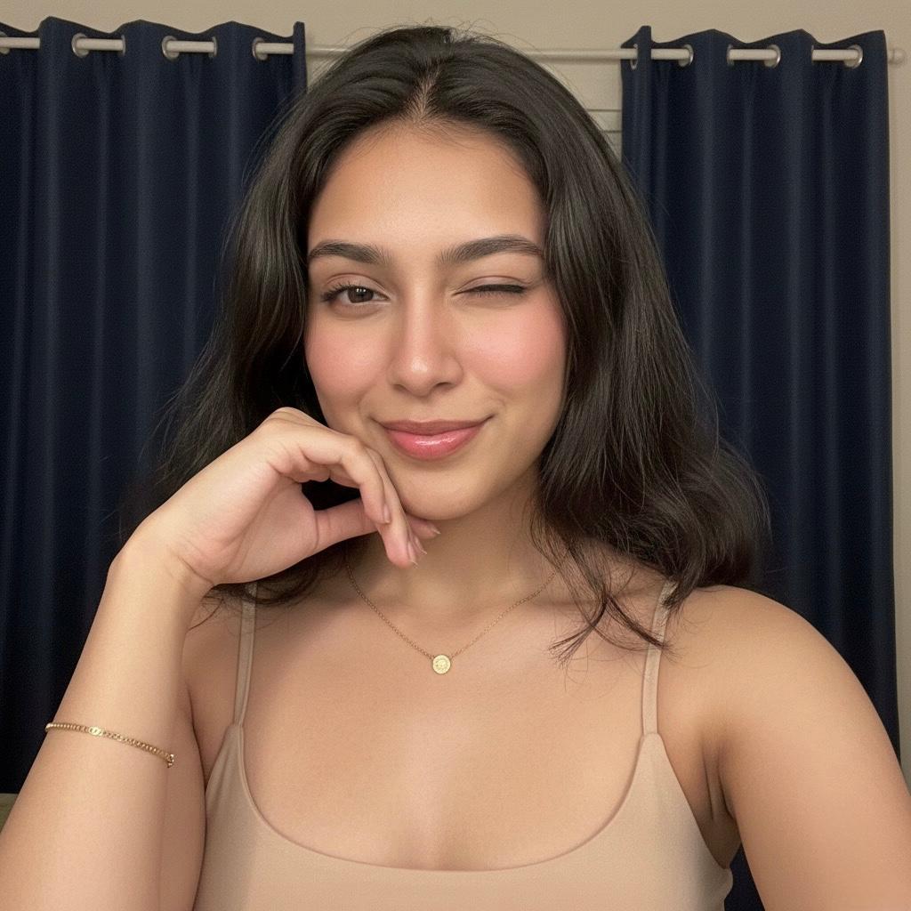 Charming call girl in Jalandhar winking, representing fun and premium companionship for clients.